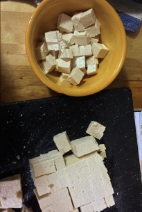 Cubed tofu.